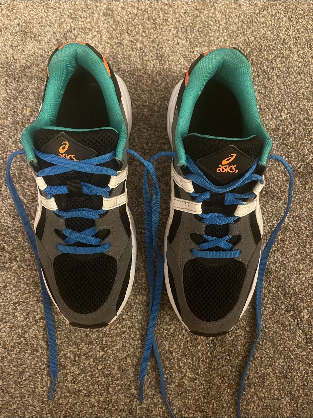 Asics Black, Gray, White & Teal Athletic Sneakers with Teal Lining